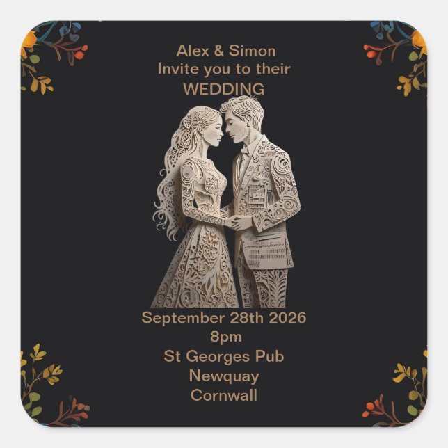 Sticker Carré Mariée & Mari Royal Classic (Devant)