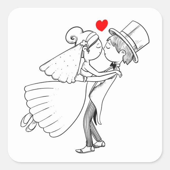 Sticker Carré Mariée Mariée Mariage Noir Blanc (Devant)