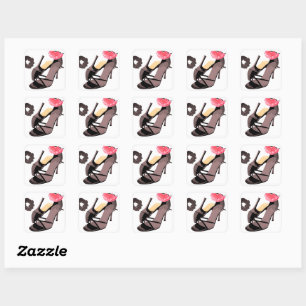 Sticker Carré Mariée talon noir avec fleur rose\eau de mariage