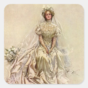 Sticker Carré Mariée victorienne vintage, Portrait nuptial antiq