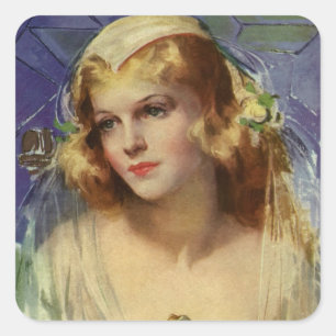 Sticker Carré Mariée vintage tenant une Bible, mariage religieux