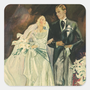 Sticker Carré Mariés de mariage Art Déco vintage