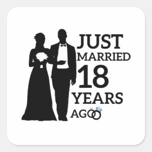Sticker Carré Mariés il y a 18 ans, couple du 18e anniversaire d