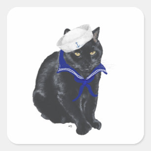 Sticker Carré Marin Chat Noir