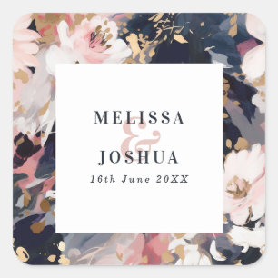 Sticker Carré Marine Abstraite moderne et Mariage Blush