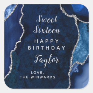 Sticker Carré Marine Argent Agate Sweet sixteen Joyeux anniversa