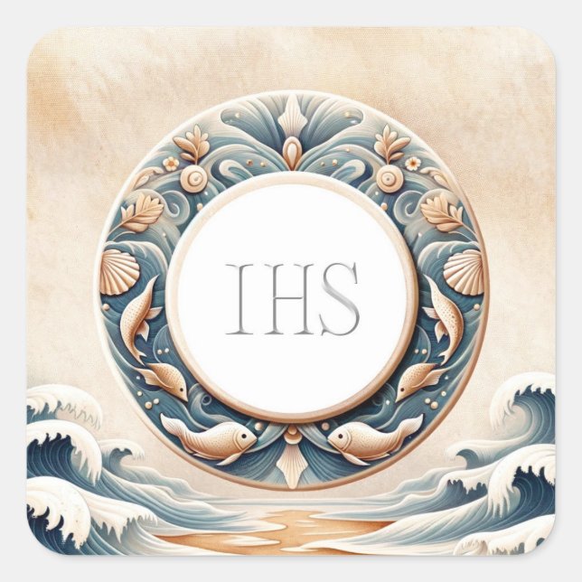 Sticker Carré Marine Art Style Eucharistique Communion Hôte (Devant)