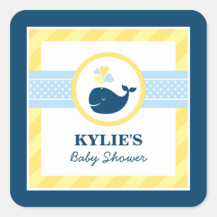 Sticker Carré Marine Bleu Baleine Nautique Bébé Garçon Douche Ja