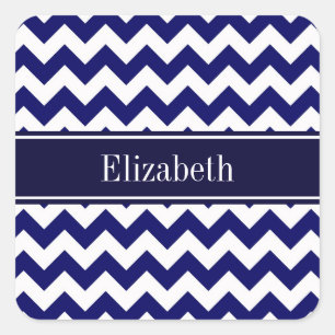 Sticker Carré Marine Bleu Blanc Chevron Nom de la marine Monogra