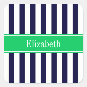 Sticker Carré Marine Bleu Blancs Émeraude Nom vert Monogramme
