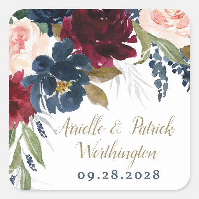 Sticker Carré Marine Bleu Bourgogne Bleu rose Argent Mariage Or (Devant)