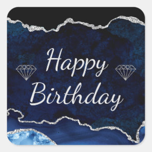 Sticker Carré Marine bleu & Parties scintillant argent Agate Joy