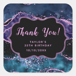 Sticker Carré Marine Bleu violet Océan Agate Anniversaire Merci