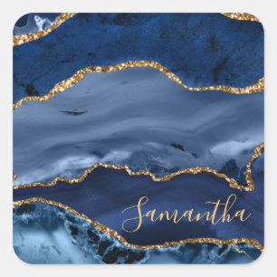 Sticker Carré Marine Blue et Faux Gold Parties scintillant marbr