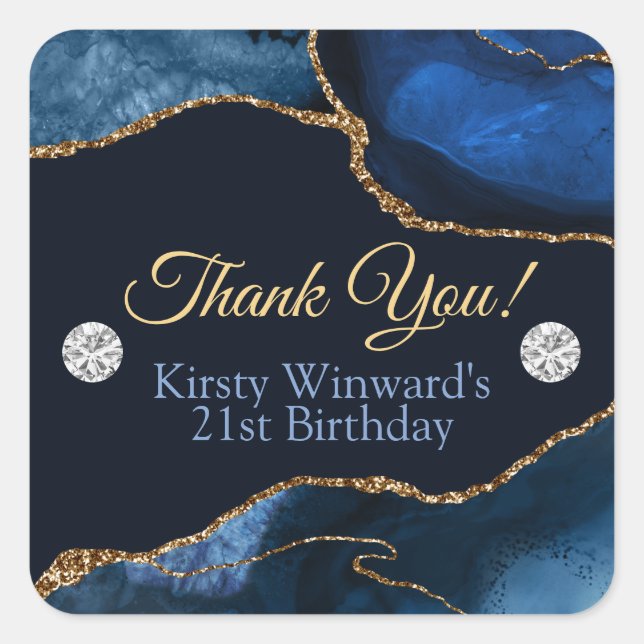 Sticker Carré Marine Blue et Gold Parties scintillant Agate Anni (Devant)