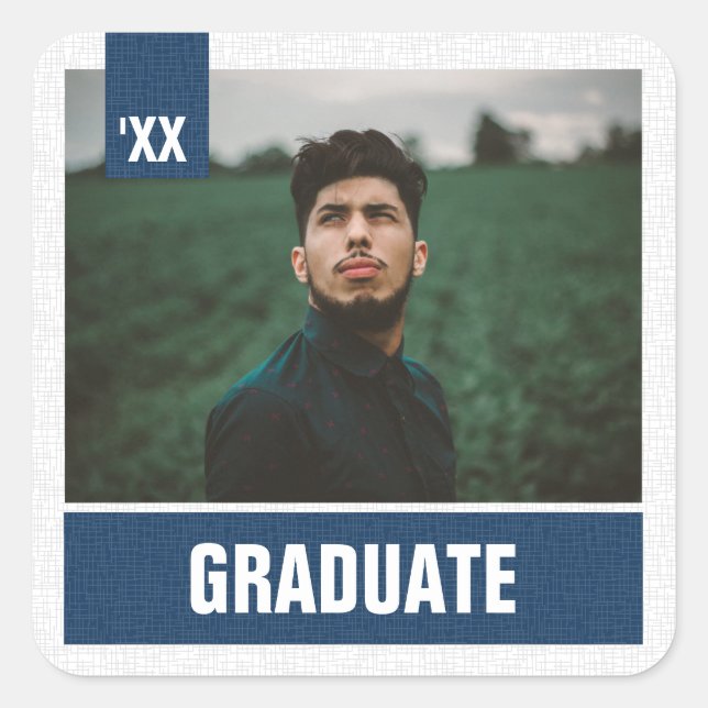 Sticker Carré Marine Blue Modern Textured Photo Graduation (Devant)
