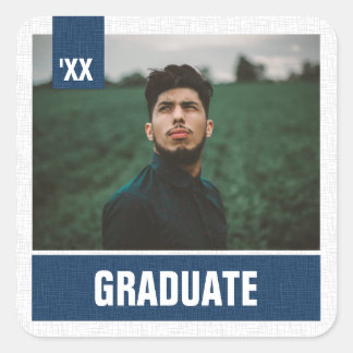 Sticker Carré Marine Blue Modern Textured Photo Graduation