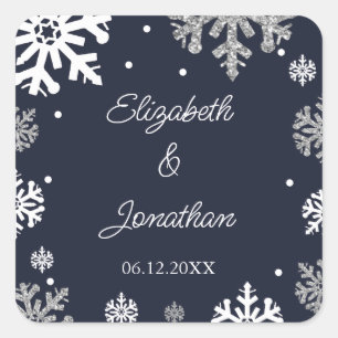 Sticker Carré Marine Blue Snowflakes Mariage d'hiver