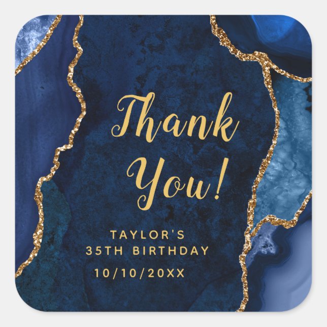 Sticker Carré Marine et Gold Agate Anniversaire Merci (Devant)