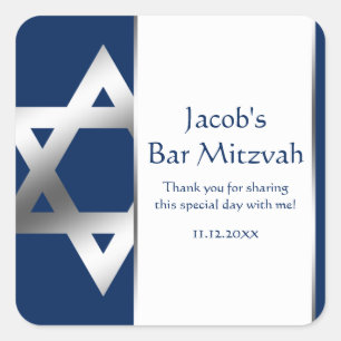 Sticker Carré Marine et Silver Star de David Bar Mitzvah Favoris