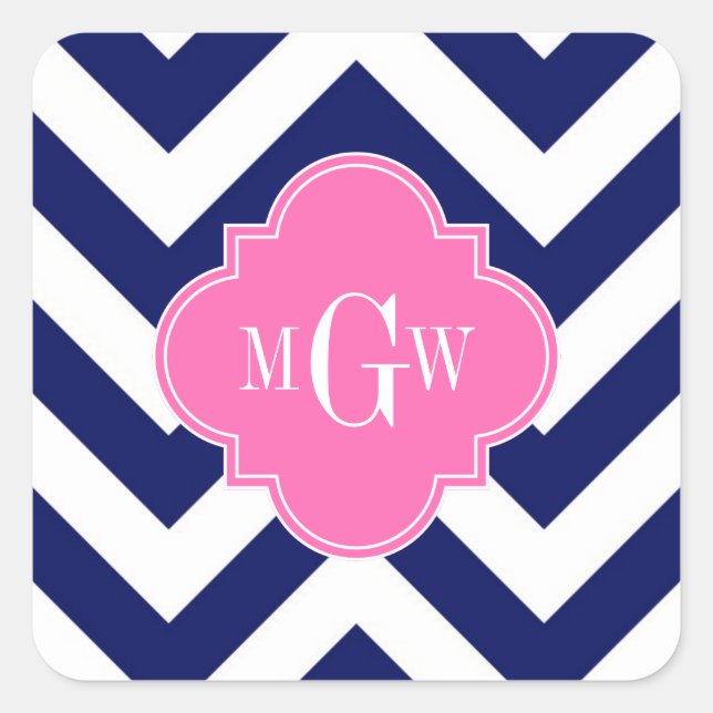 Sticker Carré Marine Lg Chevron Hot Pink #2 Quatrefoil 3 Monogra (Devant)