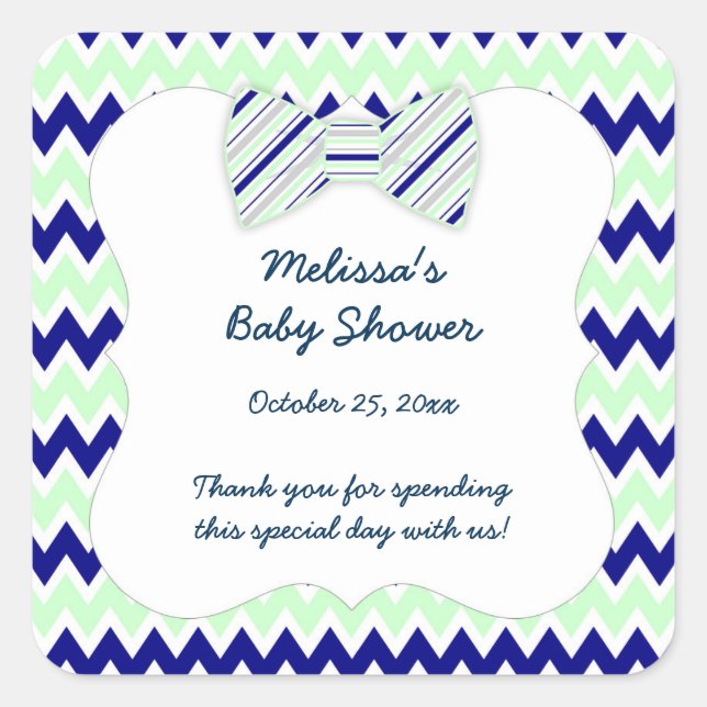 Sticker Carré Marine Mint Chevron arc cravate garçon baby shower (Devant)