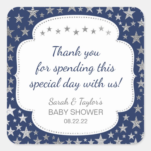 Sticker Carré Marine Silver Twinkle étoiles merci pour (Devant)