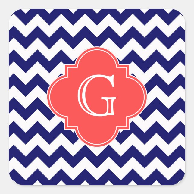 Sticker Carré Marine What Chevron Zigzag Coral Quatrefoil Monogr (Devant)