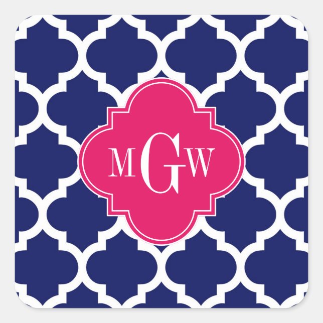 Sticker Carré Marine Whats Marocain #5 Framboise 3 Monogramme in (Devant)