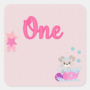 Sticker Carré Marionnette dans le bain une fille d'un an anniver