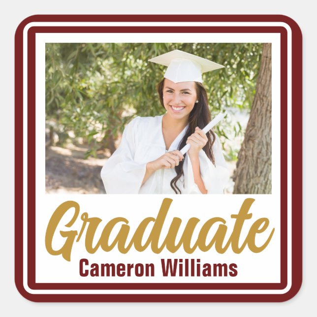 Sticker Carré Maroon Gold Graduate Photo sur mesure Graduation (Devant)