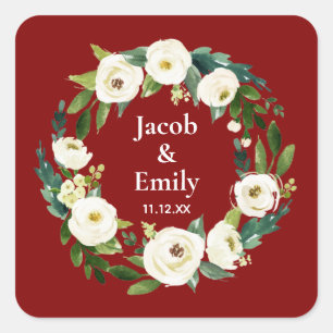 Sticker Carré Maroon Green Noms personnalisés Date Mariage