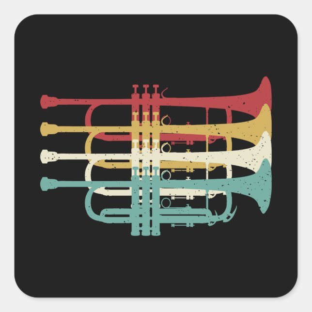 Sticker Carré Marquage Bande Trumpet Player Retro Design (Devant)