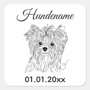Sticker Carré Marque de chien personnalisée Yorkie Minimalist Li