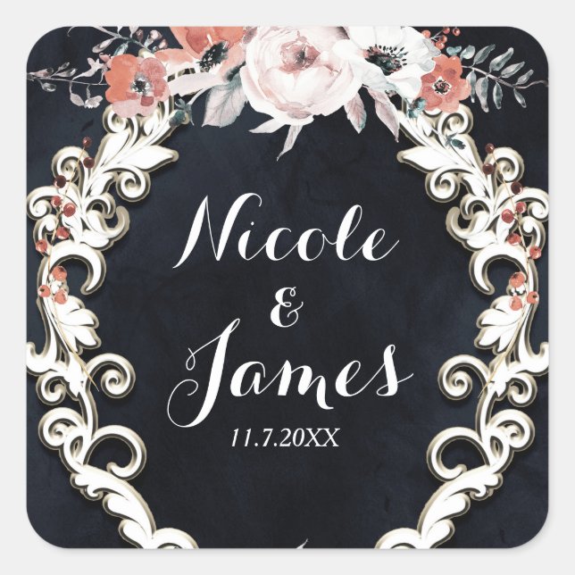Sticker Carré Marque florale pâle foncée Élégante Mariage hivern (Devant)