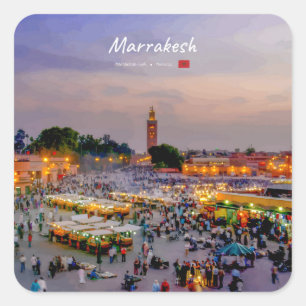 Sticker Carré Marrakech, Maroc - Place Jemaa el Fnaa