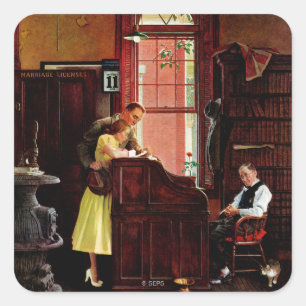 Sticker Carré Marriage license by Norman Rockwell