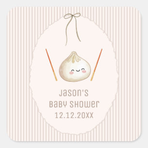 Sticker Carré Marron Moderne Garçon Arc Bébé Asiatique Fête de N