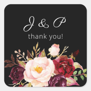 Sticker Carré Marsala de Bourgogne et Monogramme floral clair - 