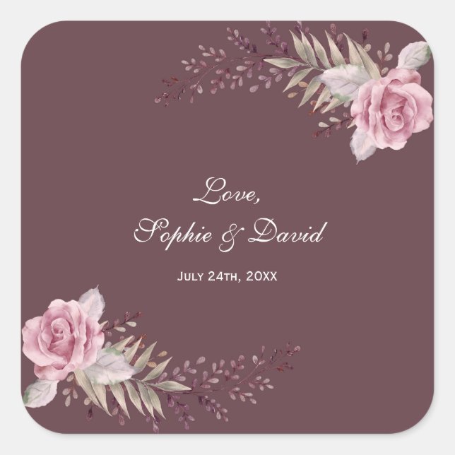 Sticker Carré Marsala Maroon Floral Aquarelle Mariage (Devant)