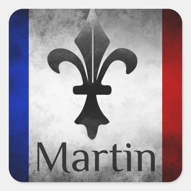 Sticker Carré Martin Nom avec drapeau français (Devant)