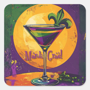 Sticker Carré Martini Fleur de Lis Mardi Gras Milieu du Siècle C