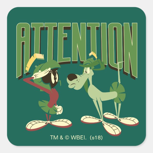 Sticker Carré MARVIN THE MARTIAN™ & K-9 "Attention" (Devant)