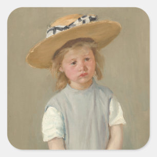 Sticker Carré Mary Cassatt - Enfant au chapeau de paille