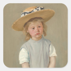 Sticker Carré Mary Cassatt - Enfant en paille Casquette