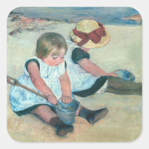 Sticker Carré Mary Cassatt - Enfants jouant sur la plage