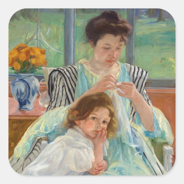 Sticker Carré Mary Cassatt - Jeune mère coudre (Devant)