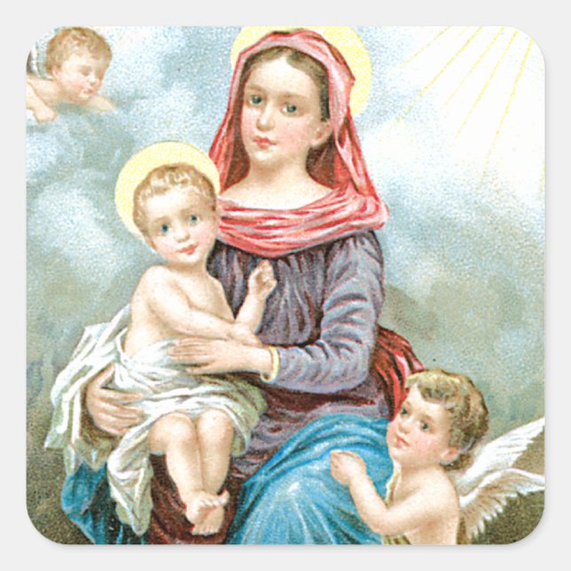 Sticker Carré Mary Cherubs et Baby Jesus (Devant)