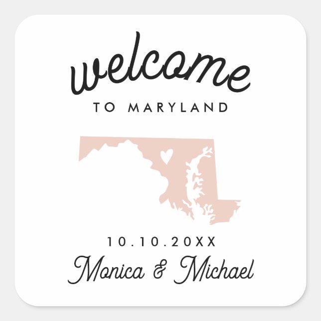 Sticker Carré MARYLAND State Destination Mariage N'IMPORTE QUELL (Devant)