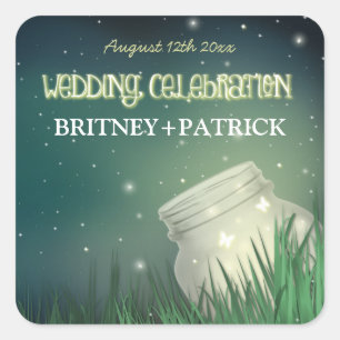 Sticker Carré Mason céleste Jar Firefly Mariage Faveurs Phoques